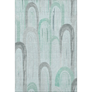 HomeRoots 5' X 8' Stylish Pale Aqua Gray & Silver Geometric Area Rug – Washable, Stain-Resistant, UV Safe! 694618