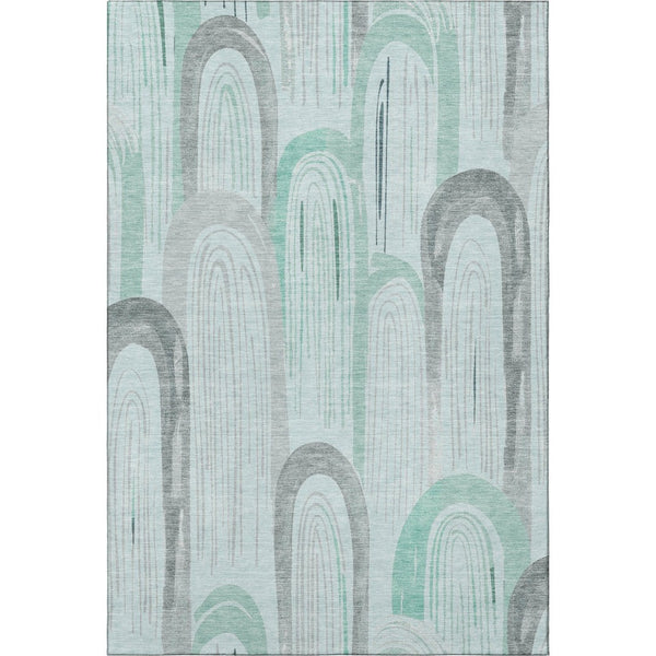 HomeRoots 5' X 8' Stylish Pale Aqua Gray & Silver Geometric Area Rug – Washable, Stain-Resistant, UV Safe! 694618