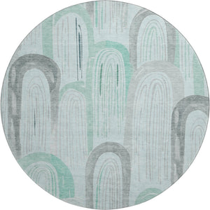 HomeRoots 8' X 8' Stylish Pale Aqua Gray and Silver Geometric Washable Round Rug with UV Protection Features 694619