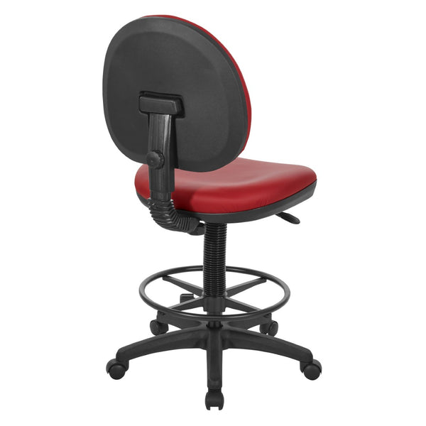 OSP Home Furnishings Sculptured Ergonomic Drafting Chair with Lumbar Support Padded Seat and Adjustable Footring Lipstick DC550-R100