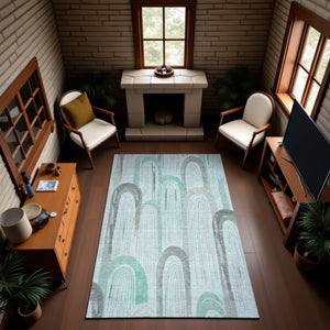 HomeRoots 8' Pale Aqua Gray & Silver Geometric Washable Area Rug - Durable, Stylish, UV-Protected for High-Traffic Zones 694620