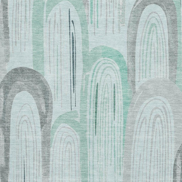 HomeRoots 8' Pale Aqua Gray & Silver Geometric Washable Area Rug - Durable, Stylish, UV-Protected for High-Traffic Zones 694620