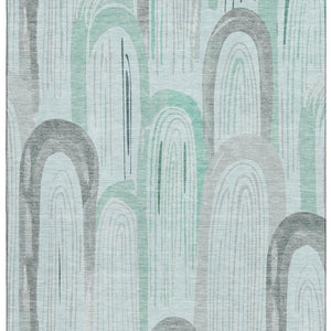HomeRoots 8' Pale Aqua Gray & Silver Geometric Washable Area Rug - Durable, Stylish, UV-Protected for High-Traffic Zones 694620