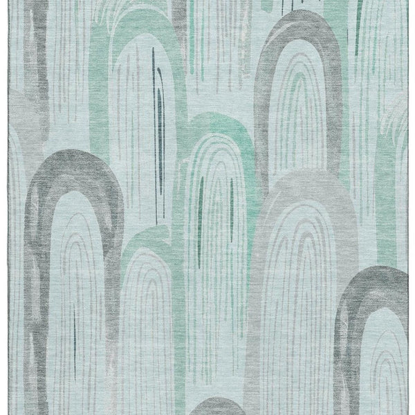 HomeRoots 8' Pale Aqua Gray & Silver Geometric Washable Area Rug - Durable, Stylish, UV-Protected for High-Traffic Zones 694620