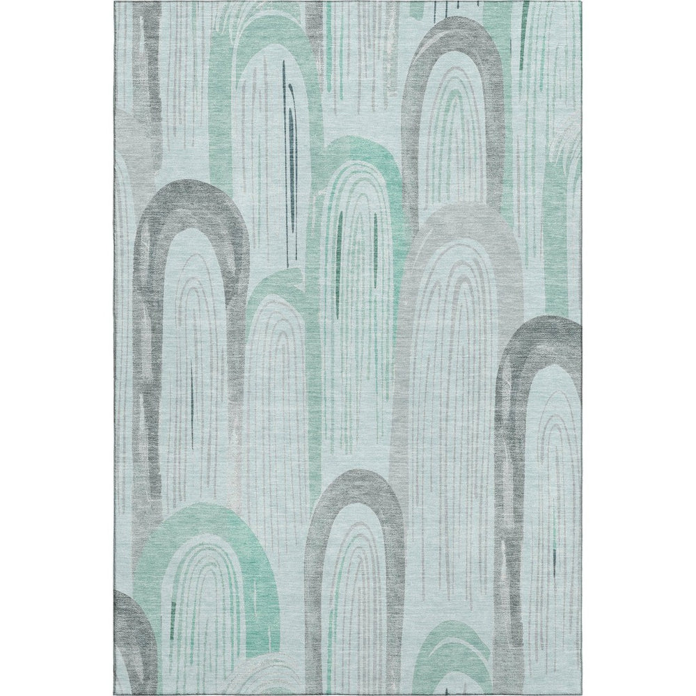 HomeRoots 9' X 12' Stylish Pale Aqua Gray Geometric Washable Area Rug with UV Protection for Busy Homes 694621