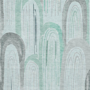HomeRoots 9' X 12' Stylish Pale Aqua Gray Geometric Washable Area Rug with UV Protection for Busy Homes 694621