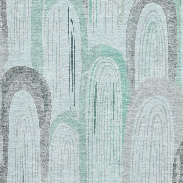 HomeRoots 9' X 12' Stylish Pale Aqua Gray Geometric Washable Area Rug with UV Protection for Busy Homes 694621