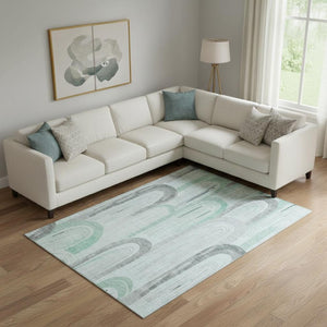 HomeRoots 10' X 14' Pale Aqua Gray & Silver Geometric Area Rug - Soft, Stain-Resistant, UV-Protected Design! 694622