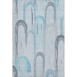HomeRoots 5' X 8' Sky Blue Gray Silver Geometric Washable Area Rug - Stylish, Durable, UV Protected Choice! 694624