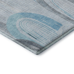 HomeRoots 5' X 8' Sky Blue Gray Silver Geometric Washable Area Rug - Stylish, Durable, UV Protected Choice! 694624