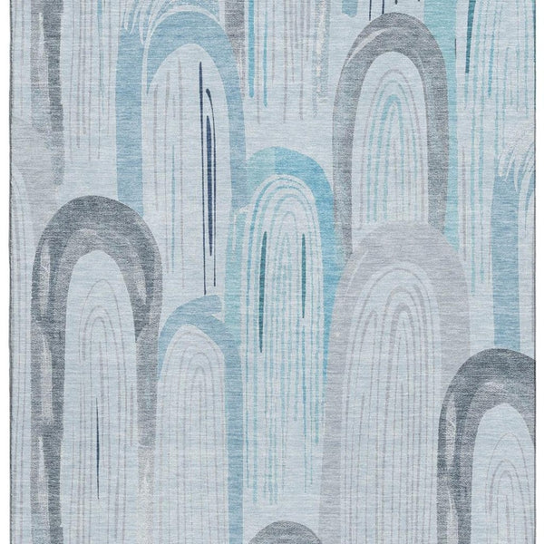HomeRoots 5' X 8' Sky Blue Gray Silver Geometric Washable Area Rug - Stylish, Durable, UV Protected Choice! 694624
