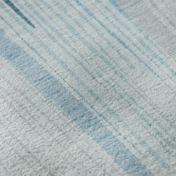 HomeRoots 8' Round Sky Blue, Gray, & Silver Geometric Washable Rug - UV Protected, Durable & Stylish Design 694625