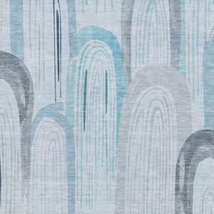 HomeRoots 8' Sky Blue Gray Silver Geometric Area Rug - Washable, UV-Protected, Durable, Modern Design for Homes 694626