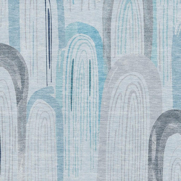 HomeRoots 8' Sky Blue Gray Silver Geometric Area Rug - Washable, UV-Protected, Durable, Modern Design for Homes 694626