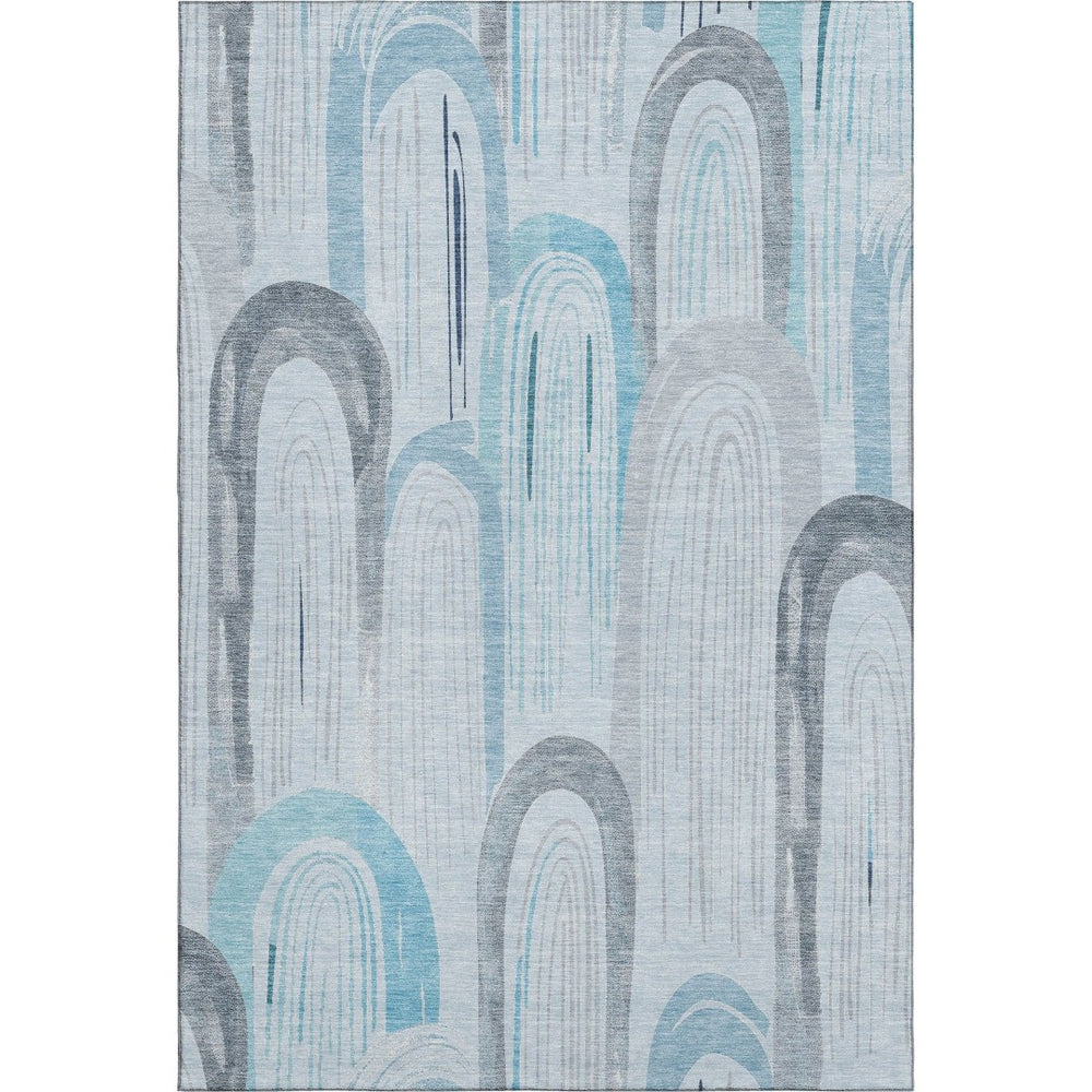 HomeRoots 9' X 12' Stylish Sky Blue Gray Silver Geometric Area Rug - Washable, UV-Protected & Non-Slip Design 694627