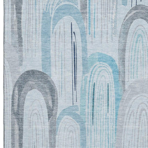 HomeRoots 9' X 12' Stylish Sky Blue Gray Silver Geometric Area Rug - Washable, UV-Protected & Non-Slip Design 694627