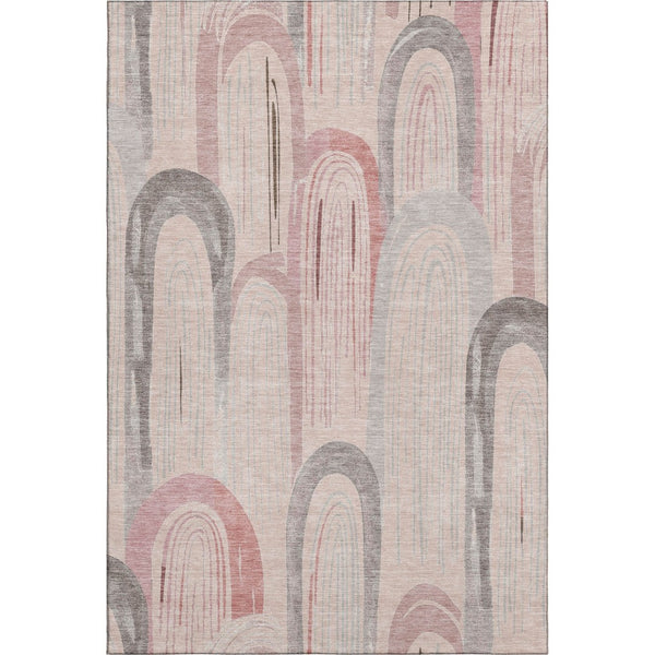 HomeRoots 9' X 12' Salmon Gray Geometric Area Rug - Stylish, Washable, UV-Protected for Homes with Pets & Kids 694633