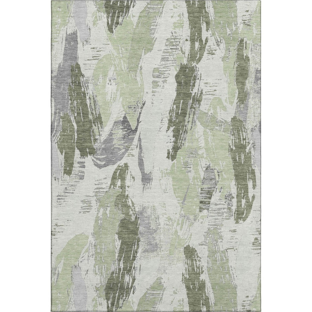 HomeRoots 5' Artichoke Green Abstract Washable Area Rug – UV Protected, Durable, Stain-Resistant, Non-Slip Design 694636