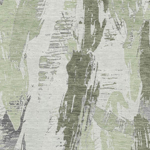 HomeRoots 5' Artichoke Green Abstract Washable Area Rug – UV Protected, Durable, Stain-Resistant, Non-Slip Design 694636