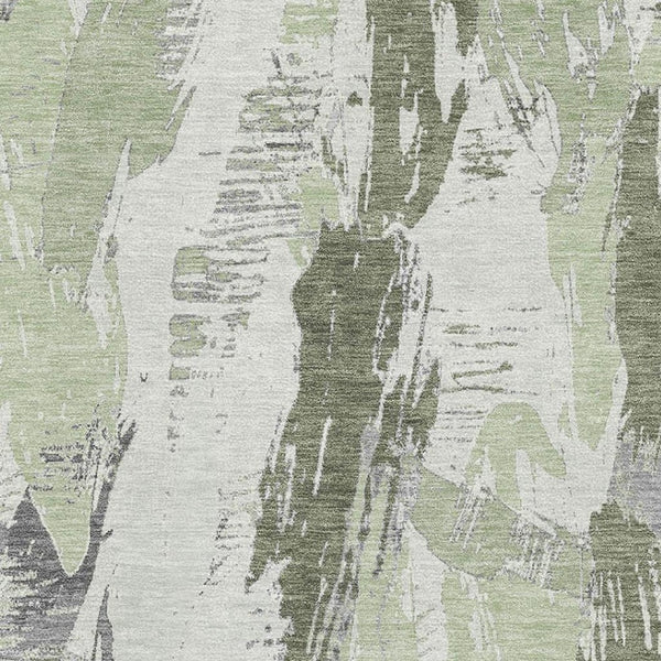 HomeRoots 5' Artichoke Green Abstract Washable Area Rug – UV Protected, Durable, Stain-Resistant, Non-Slip Design 694636