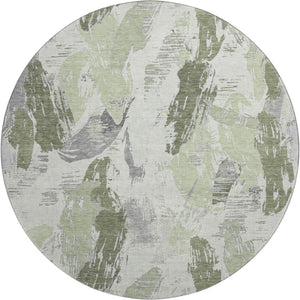 HomeRoots 8' X 8' Washable Artichoke Green, Ivory & Gray Abstract Round Rug with UV Protection & Non-Slip Backing 694637