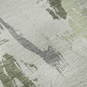 HomeRoots 8' X 8' Washable Artichoke Green, Ivory & Gray Abstract Round Rug with UV Protection & Non-Slip Backing 694637