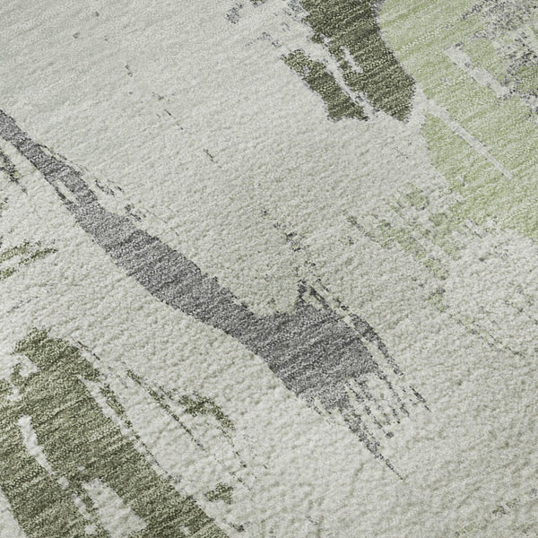 HomeRoots 8' X 8' Washable Artichoke Green, Ivory & Gray Abstract Round Rug with UV Protection & Non-Slip Backing 694637