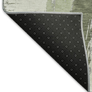 HomeRoots 8' Washable Area Rug in Artichoke Green, Ivory & Gray - UV Protected, Non-Slip, Stain Resistant Design 694638