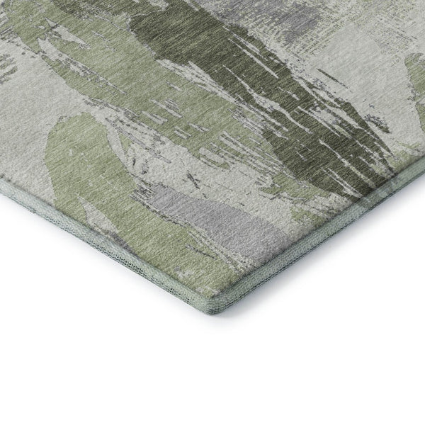 HomeRoots 8' Washable Area Rug in Artichoke Green, Ivory & Gray - UV Protected, Non-Slip, Stain Resistant Design 694638