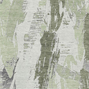 HomeRoots 8' Washable Area Rug in Artichoke Green, Ivory & Gray - UV Protected, Non-Slip, Stain Resistant Design 694638