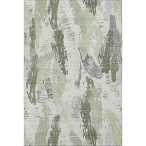 HomeRoots 8' Washable Area Rug in Artichoke Green, Ivory & Gray - UV Protected, Non-Slip, Stain Resistant Design 694638