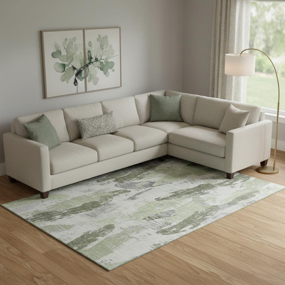 HomeRoots 9' X 12' Artichoke Green Abstract Area Rug - Stylish, Washable & UV-Protected for Busy Homes! 694639
