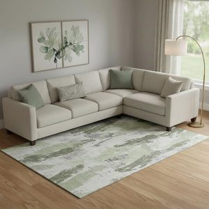 HomeRoots 9' X 12' Artichoke Green Abstract Area Rug - Stylish, Washable & UV-Protected for Busy Homes! 694639