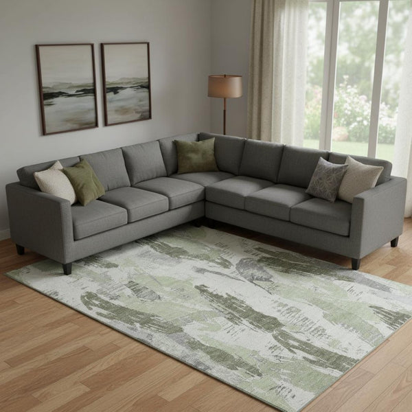 HomeRoots 10' X 14' Artichoke Green Abstract Area Rug - Stylish, Washable, UV-Protected & Durable for Busy Homes 694640