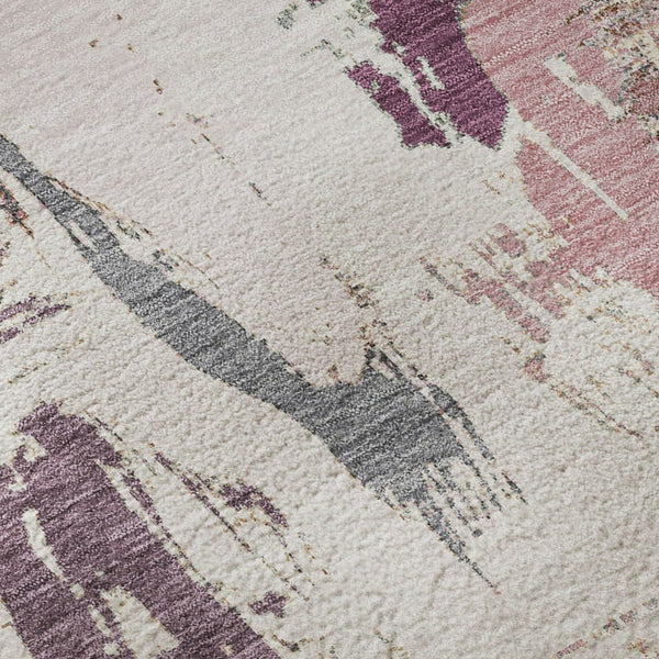 HomeRoots 8' X 8' Stylish Blush Purple & Ivory Abstract Washable Round Rug with UV Protection & Durability 694643