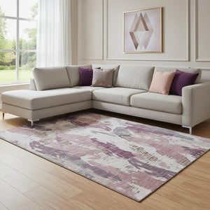 HomeRoots 8' Blush Purple and Ivory Abstract Area Rug - Washable, UV Protected, Stain-Resistant, Stylish Decor 694644