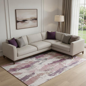 HomeRoots 9' X 12' Washable Blush Purple & Ivory Abstract Area Rug with UV Protection for Modern Spaces 694645
