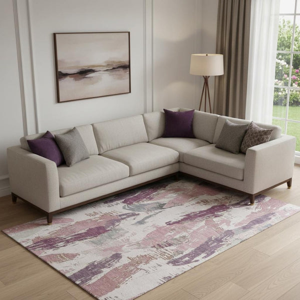 HomeRoots 9' X 12' Washable Blush Purple & Ivory Abstract Area Rug with UV Protection for Modern Spaces 694645