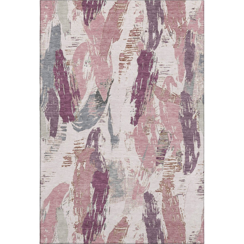 HomeRoots 9' X 12' Washable Blush Purple & Ivory Abstract Area Rug with UV Protection for Modern Spaces 694645