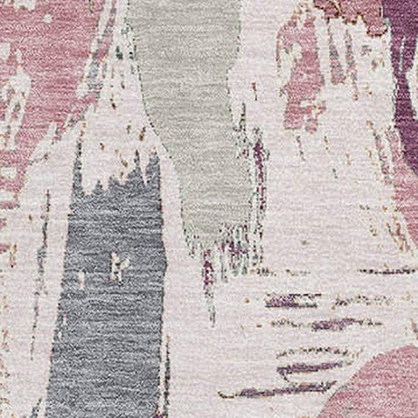 HomeRoots 9' X 12' Washable Blush Purple & Ivory Abstract Area Rug with UV Protection for Modern Spaces 694645