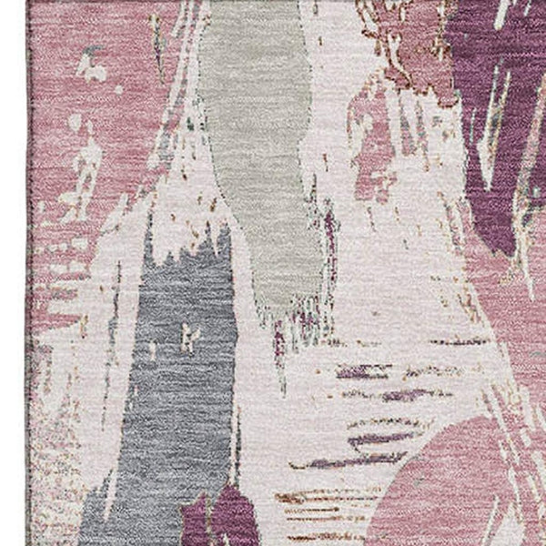 HomeRoots 9' X 12' Washable Blush Purple & Ivory Abstract Area Rug with UV Protection for Modern Spaces 694645
