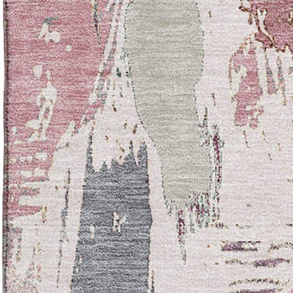 HomeRoots 10' Blush Purple & Ivory Abstract Area Rug - Washable, UV Protected, Stain Resistant for Modern Spaces 694646