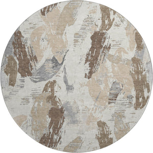HomeRoots 8' X 8' Washable Round Rug in Ivory Khaki Taupe - UV Protected, Stain Resistant, Family Friendly Design 694649