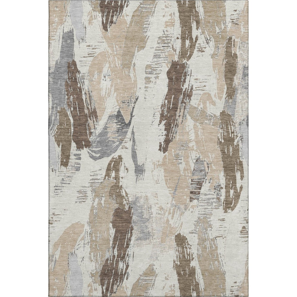 HomeRoots 9' X 12' Washable Ivory Khaki Taupe Area Rug - Durable, Stain-Resistant, UV Protected for Modern Spaces 694651