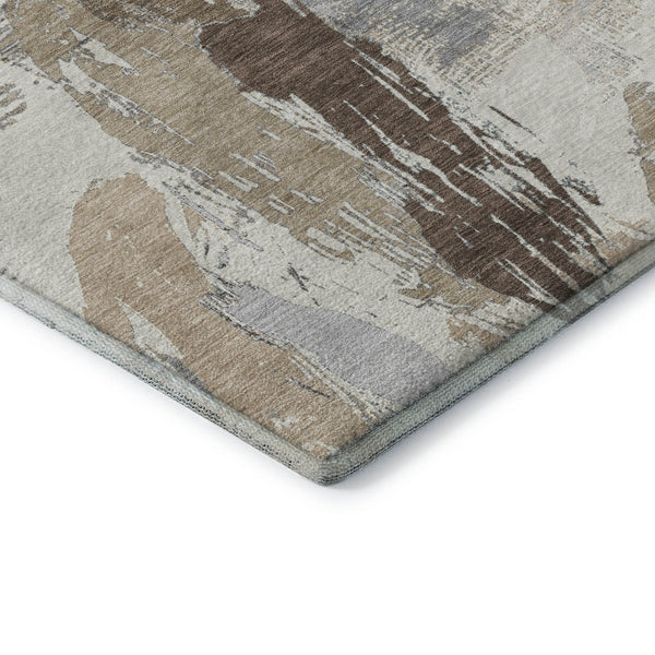 HomeRoots 9' X 12' Washable Ivory Khaki Taupe Area Rug - Durable, Stain-Resistant, UV Protected for Modern Spaces 694651