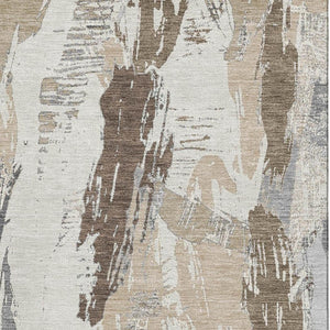 HomeRoots 9' X 12' Washable Ivory Khaki Taupe Area Rug - Durable, Stain-Resistant, UV Protected for Modern Spaces 694651