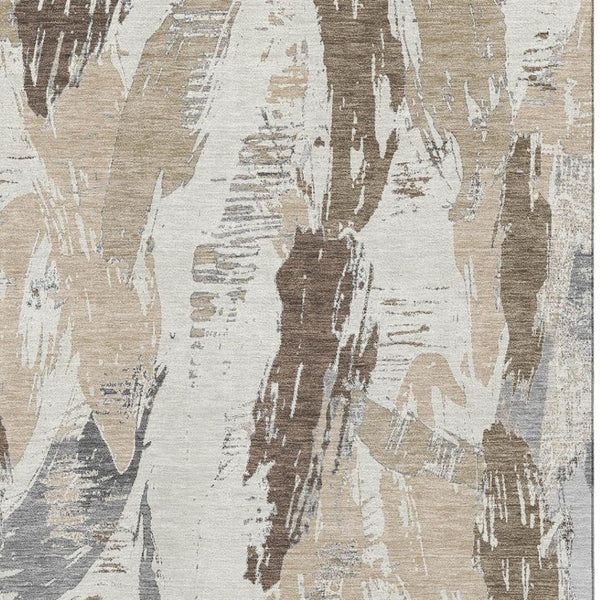 HomeRoots 9' X 12' Washable Ivory Khaki Taupe Area Rug - Durable, Stain-Resistant, UV Protected for Modern Spaces 694651