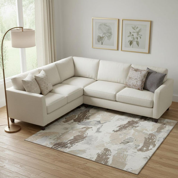 HomeRoots 10' Ivory Khaki Taupe Washable Area Rug - Modern Abstract Design with UV Protection for Homes 694652