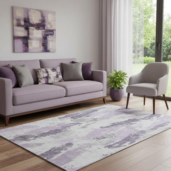 HomeRoots 5' X 8' Modern Abstract Lavender and Gray Washable Area Rug with UV Protection for Busy Homes 694654