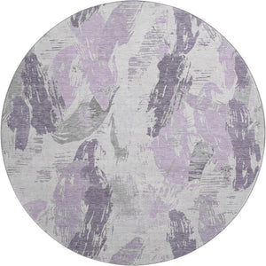HomeRoots 8' X 8' Stylish Lavender, Ivory & Gray Abstract Round Rug - Washable, UV Protected & Durable Design 694655